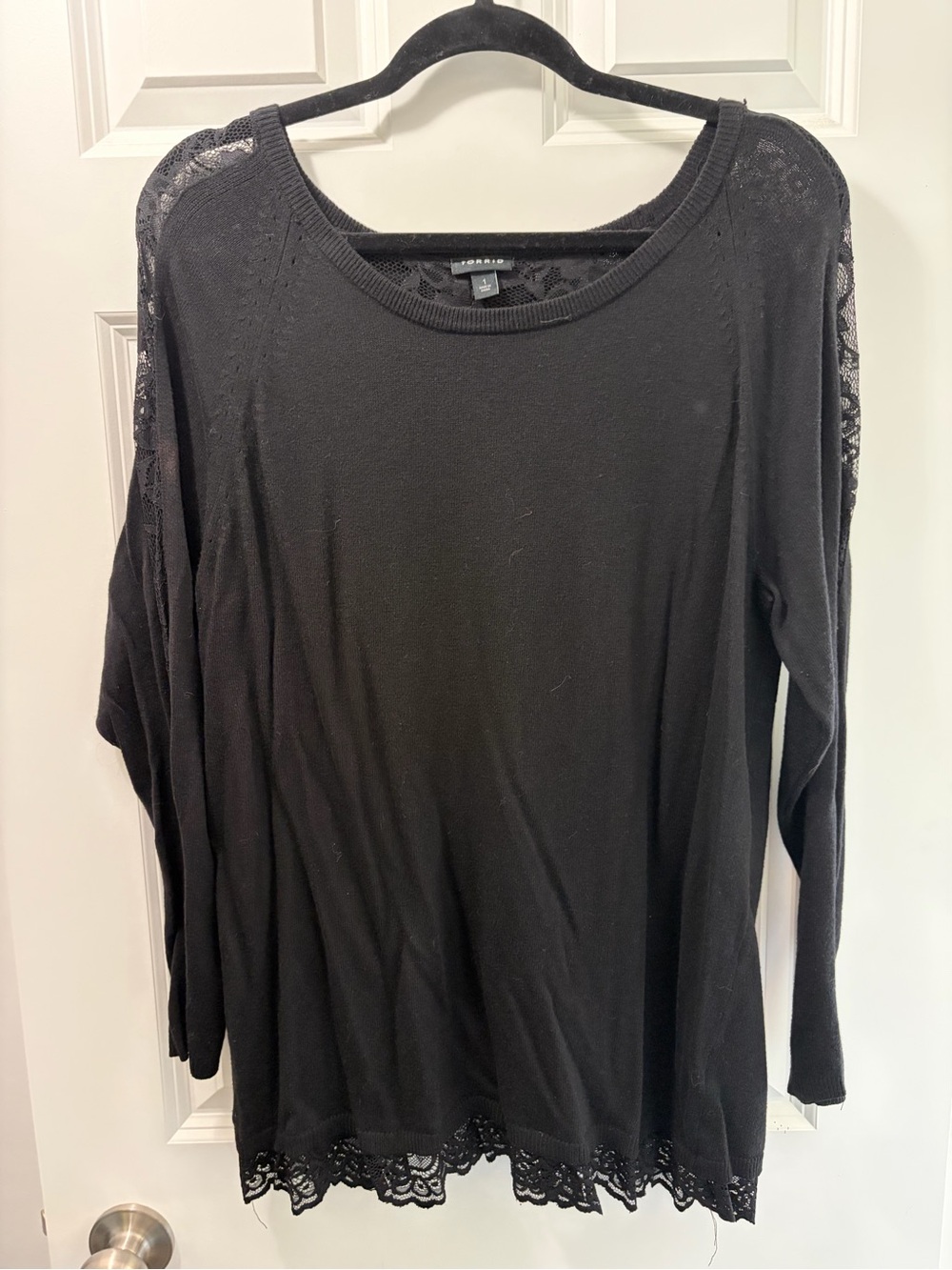 torrid Black Long-Sleeve Lace-Trim Pullover
